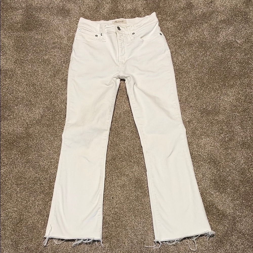 Madewell White Flare Jeans with Frayed Hem